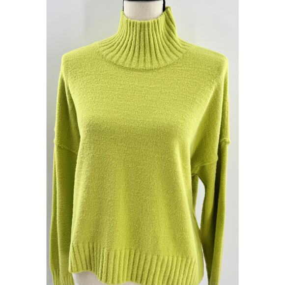 Free People Bright Yellow Green Sweater Turtleneck Mock Neck Knit Top Medium - Picture 2 of 10